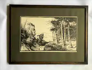 Piet Rackwitsz - linodruk - gesigneerd - duin landschap - ingelijst verkauft für € 40!