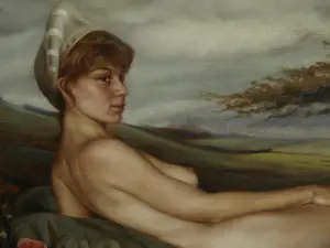 Cas Waterman - Olieverf op doek , ‘Corot’ , Naakt, landschap en kikker - 2003 kopen? Bied vanaf 500!