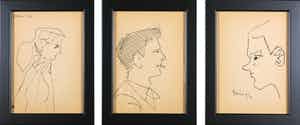 Siep van den Berg - Lot van drie tekeningen, Portretten en profil - Ingelijst verkocht voor € 1!