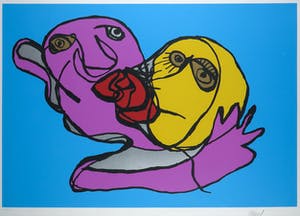 Karel Appel - Zeefdruk, Blue Kiss - Ingelijst (Groot) kopen? Bied vanaf 1!