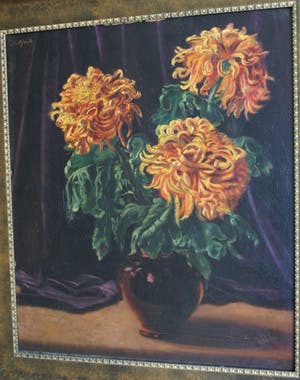 Niet of onleesbaar gesigneerd - Olieverf op doek, Bloemstilleven “Chrysanten” – ingelijst - 1891 kopen? Bied vanaf 1!