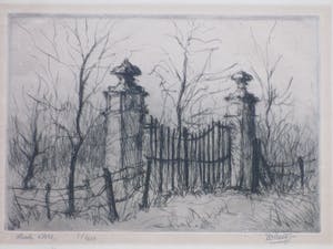 Dick van Luijn - Toegangshek in landschap - Ets kopen? Bied vanaf 30!