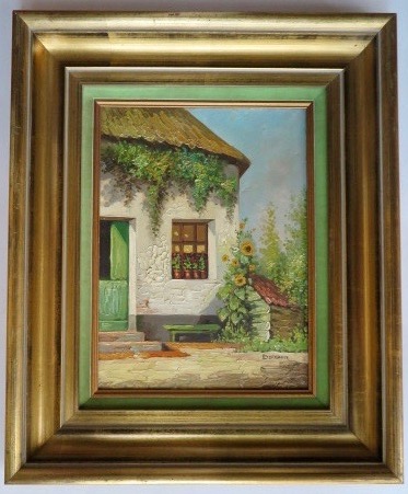 Pierre Delcour - Boerderijtje in de Provence - In fraaie zware vergulden lijst verkocht voor € 1!
