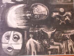 Dick Elffers - Mensen en Beesten - Olieverf op doek verkocht voor € 150!