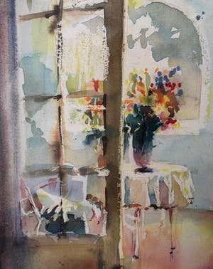 Gerard Delancre - "Huisinterieur met Bloemenvaas". kopen? Bied vanaf 25!