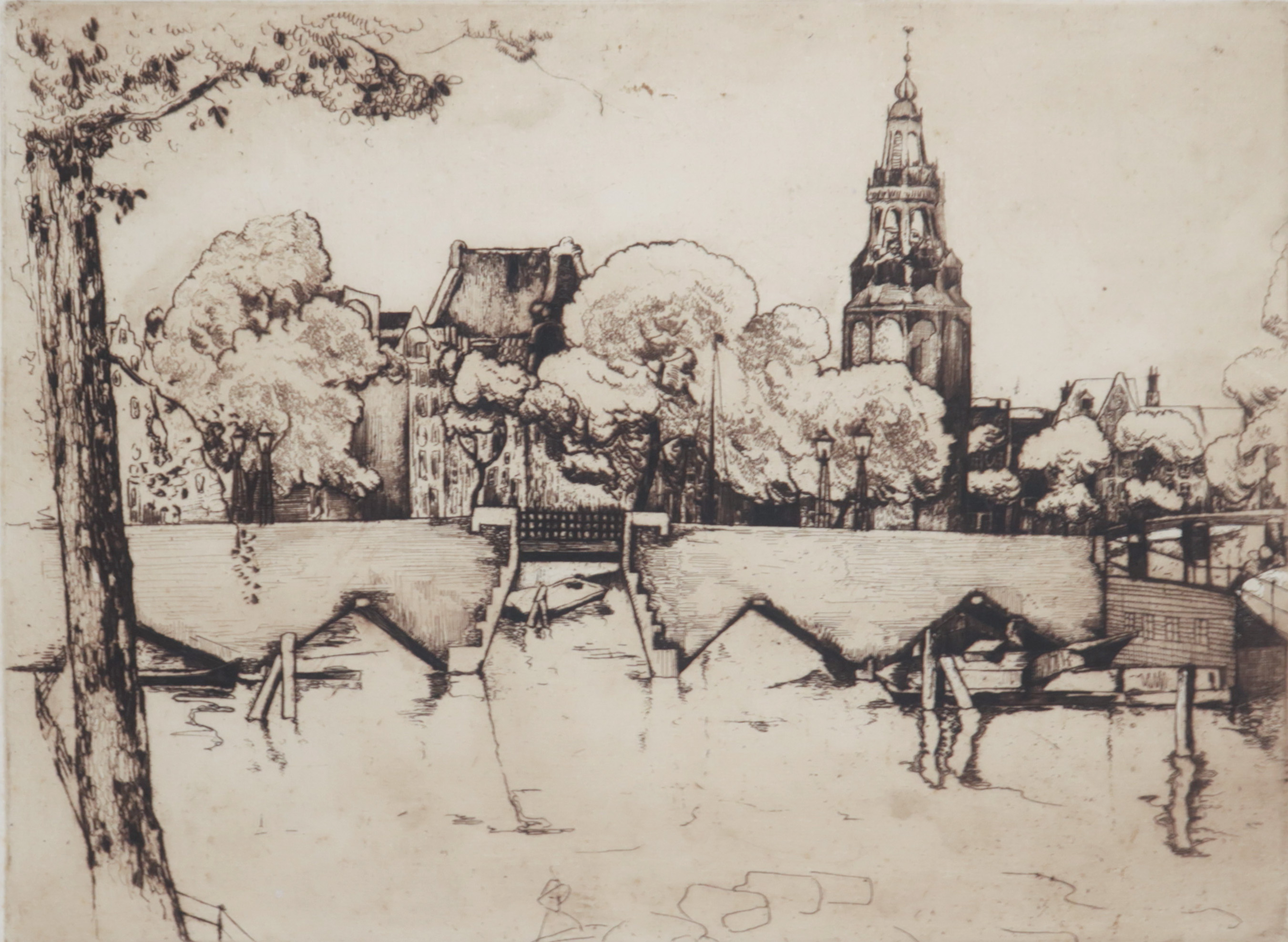 Niet of onleesbaar gesigneerd - Ets, Stadsgezicht  kopen? Bied vanaf 1!