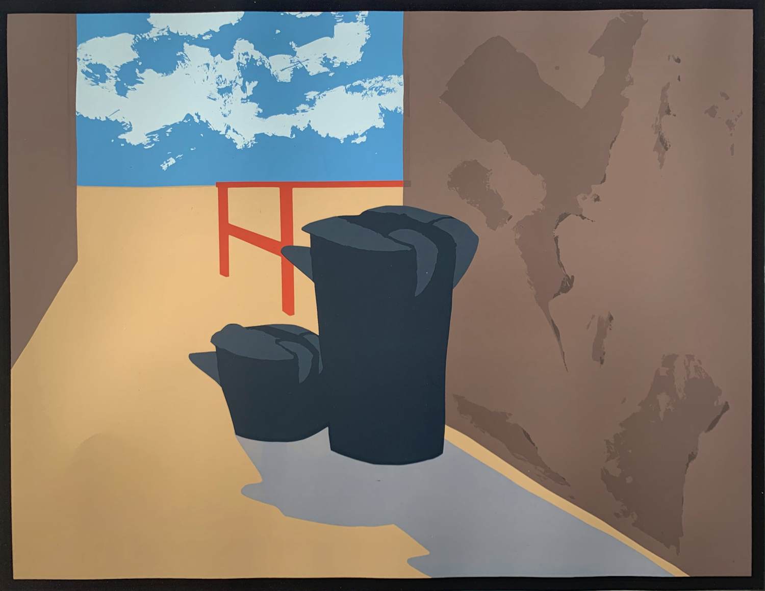 Coos Dieters - kleurenzeefdruk - 'Twee vuilnisemmers' - 1975 (Kleine oplage) kopen? Bied vanaf 20!