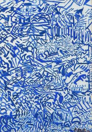 Pietro Poletti - Blauwe inkt op papier, Rapsody in blue - Ingelijst kopen? Bied vanaf 50!