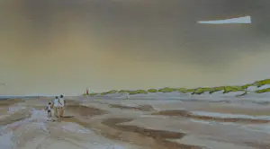 Franklin Meijer - Strand - Vuurtoren de Cocksdorp met wandelaars kopen? Bied vanaf 45!