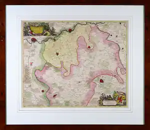 Pieter Schenk (II) - Handgekleurde gravure, Kaart van Limburg - Ingelijst verkocht voor € 48!