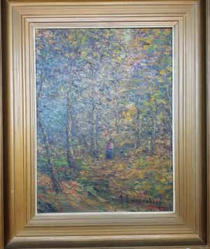 Niet of onleesbaar gesigneerd - Mooi bosaangezicht. Gesigneerd met J of A Zwanenberg verkocht voor € 1!