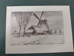 Niet of onleesbaar gesigneerd - Mooie ets molen sneeuwlandschap kaufen? Bieten Sie von 1!