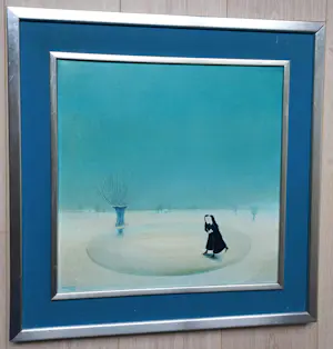 Meike Sund - Schaatsende nonnen, olieverf op doek (netjes ingelijst) kopen? Bied vanaf 225!