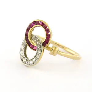 14k gouden ring met robijn en diamant 0.10 ct kopen? Bied vanaf 210!