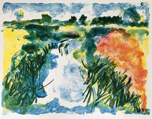 Jan Sierhuis - Grote litho van kleurrijk landschap verkocht voor € 48!