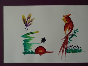 Niet of onleesbaar gesigneerd - ‘Gekaligrafeerde’ acrylverf op papier , Japan , Vogels en vlinders – ingelijst kopen? Bied vanaf 1!