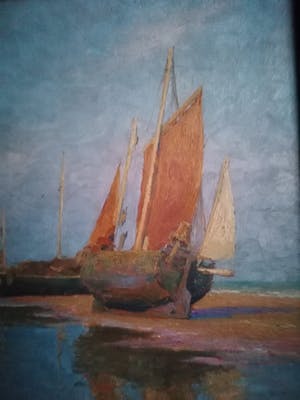 Edgard Farasyn - 'Zeilboten op het strand' kopen? Bied vanaf 495!