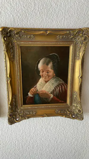 Max Krauss - 2 Bilder : Zeitung lesender Mönch und strickende ältere Dame kopen? Bied vanaf 125!