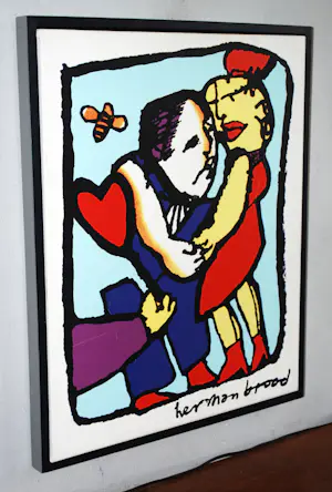 Herman Brood - " Love You " - ingelijste zeefdruk op canvas spieraam & 4 boeken kopen? Bied vanaf 100!