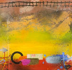 Theo Koster - Zeefdruk en collage op doek, Zonder titel (met ophangsysteem) verkocht voor € 35!