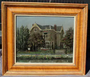 Harm Kamerlingh Onnes - Ingelijste acryl/marouflé: villa aan de waterkant kopen? Bied vanaf 1299!