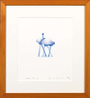 Iris le Rutte - Litho, Wolkenmannetje - Ingelijst verkocht voor € 35!