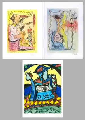 Franz Graw - Drie handgesigneerde offsetlithografien: Der Bettler, Die Nacht, Der Vortrag verkauft für € 36!
