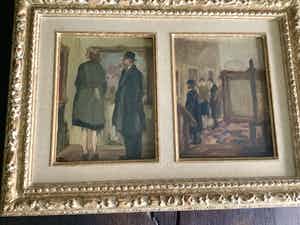 Kees Roovers - Figuren bekijken een schilderij tentoonstelling. verkocht voor € 150!