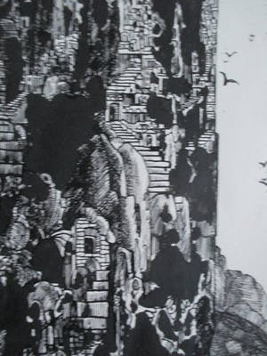 Jan Bernard Meinen - Gemengde techniek "De Twee wachters" kopen? Bied vanaf 45!