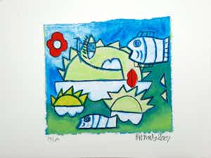 Hannes Kuiper - Geen titel - vrolijke en kleurrijke zeefdruk 26/160 - 21967 verkocht voor € 50!