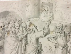 Niet of onleesbaar gesigneerd - Inkttekening, Christ réveillant le jeune de Naïn - Ingelijst kopen? Bied vanaf 1!