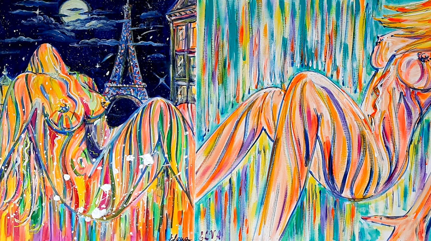 Elva - Naakt in de kleur - 2 schilderijen *Zomer sale verkocht voor € 100!