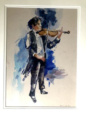 Buy Henk Fonville - Violist - Aquarel, Ingelijst? Bid from 90!