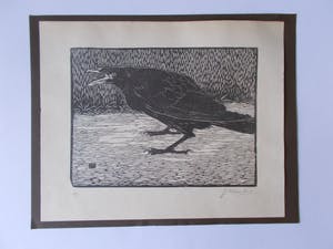 Jan Mankes - JAN MANKES, Schreeuwende Kraai, gesigneerd en gemonogrammeerd, houtsnede kopen? Bied vanaf 550!