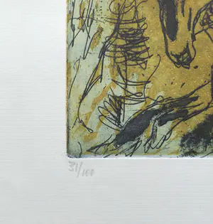 Ria Exel - Persoon met lam, aquatint ets kopen? Bied vanaf 45!