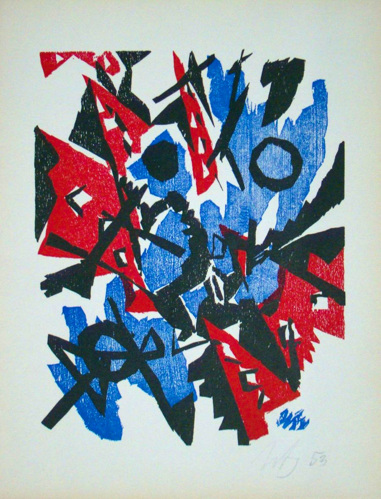 Ernst Wilhelm Nay - Abstracte compositie - 1953 - Houtsnede, gesigneerd en gedateerd kopen? Bied vanaf 250!