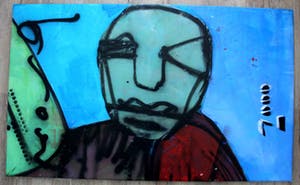 Herman Brood - acryl op zeildoek: Kop - 1999 (Groot!) + foto's Brood met werk kopen? Bied vanaf 3750!