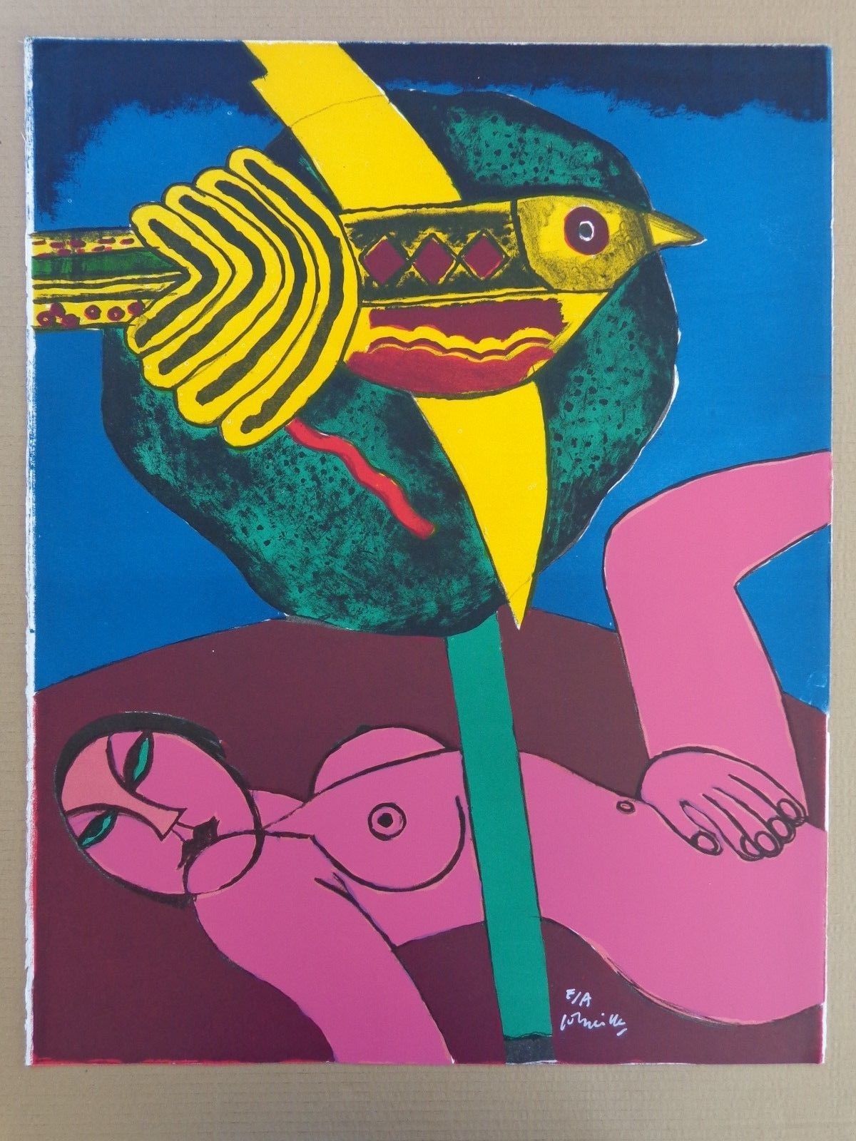 Corneille - ROZE NAAKTE VROUW / KLEURZEEFDRUK / 64x50cm / SIG kopen? Bied vanaf 195!