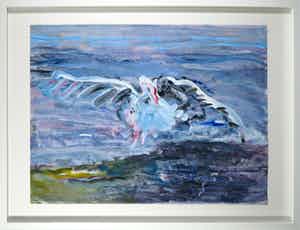 Kees van Bohemen - Acryl op papier, Meeuw - Ingelijst (Groot) verkocht voor € 2000!