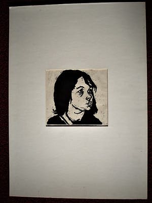 Hans Bernard - Jong gestorven grafisch talent - gesigneerde Linosnede "Portret van Kimi" 1964 kopen? Bied vanaf 10!