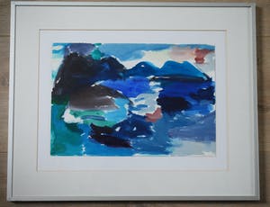 Lies Snel - ingelijste gouache: Amorgos (Griekenland), uitzicht in de namiddag - kopen? Bied vanaf 50!