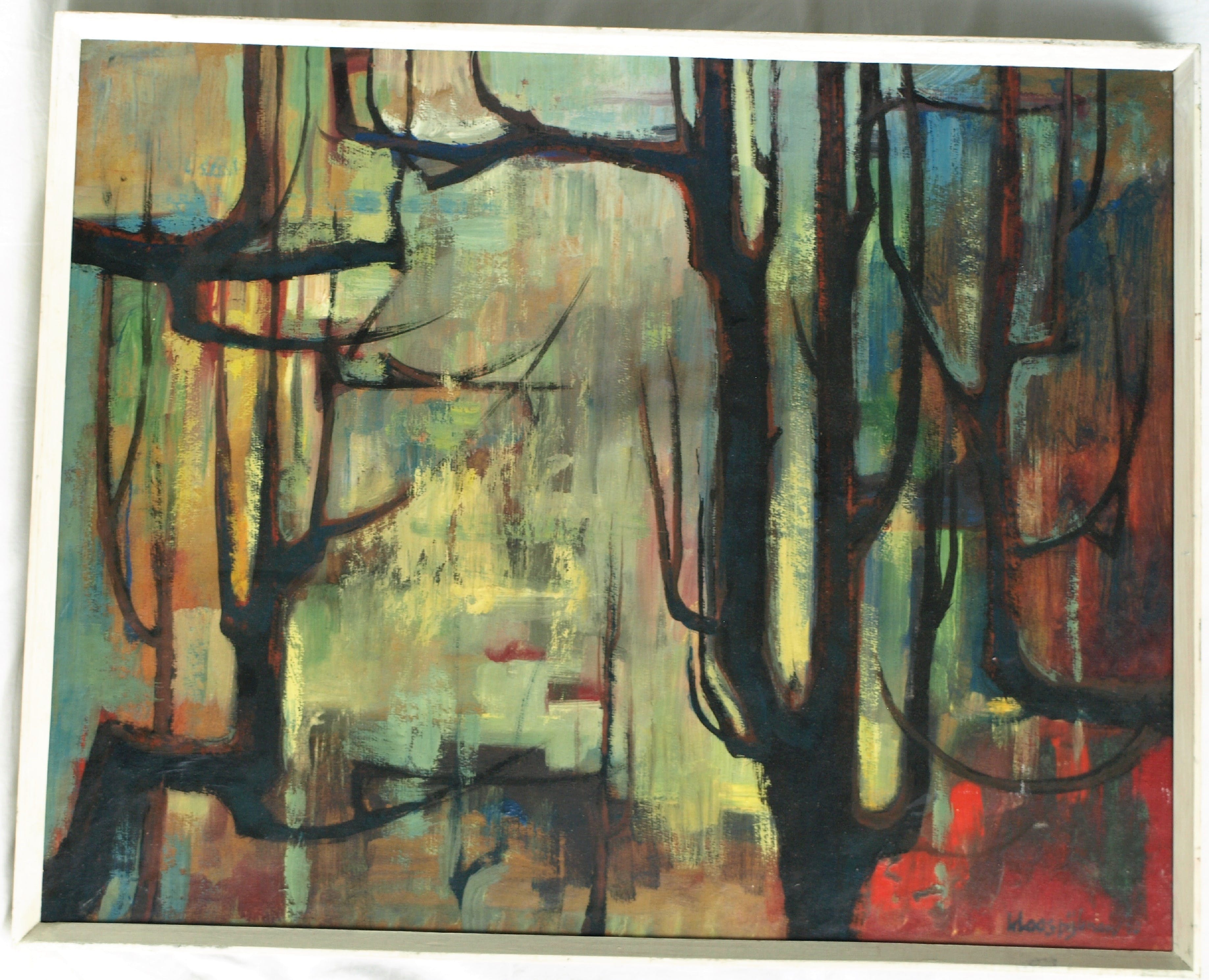 Klaas Pijlman - Olieverf op board , Bosgezicht – ingelijst – 1960 – ‘Bergense School’ kopen? Bied vanaf 190!