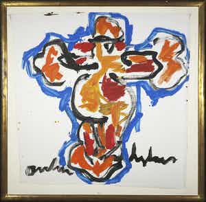 Anton Heyboer - Acryl op doek op paneel, Zonder titel - Ingelijst (Zeer Groot) verkocht voor € 300!