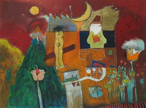 Michel van Overbeeke - Gouache met bladgoud, Zonder titel - Ingelijst kopen? Bied vanaf 200!