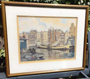 Hendrikus Roodenburg - Damrak Amsterdam, aquatint ets (ingelijst) kopen? Bied vanaf 75!