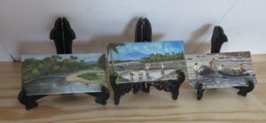 Niet of onleesbaar gesigneerd - Drieluik miniatuur schilderijtjes Indisch Landschap kopen? Bied vanaf 10!