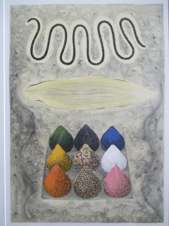 Lon Buttstedt -  litho 'Nine directions, palm leaf, road' in Barth lijst verkocht voor € 50!