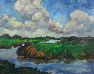 Jan Dekker - Olieverf op hardboard, Polder waterzicht - Ingelijst kopen? Bied vanaf 50!