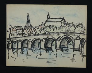 Niet of onleesbaar gesigneerd - Pen- en potloodtekening, Lot van drie stadsgezichten kopen? Bied vanaf 1!