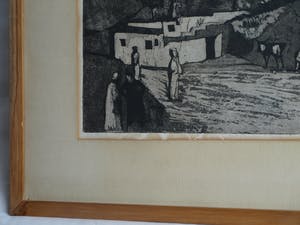 Ber Mengels - Ingelijste ets, Mediterraan mijnlandschap - 1963 kopen? Bied vanaf 35!